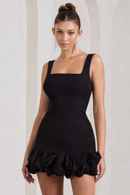 Juniper Black Mini Dress with Fine Straps and Ruffle Hem