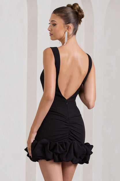 Juniper Black Mini Dress with Fine Straps and Ruffle Hem