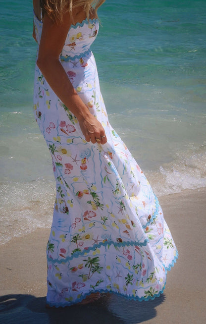 Kimberly Scallop Maxi Dress in Seaside Blue