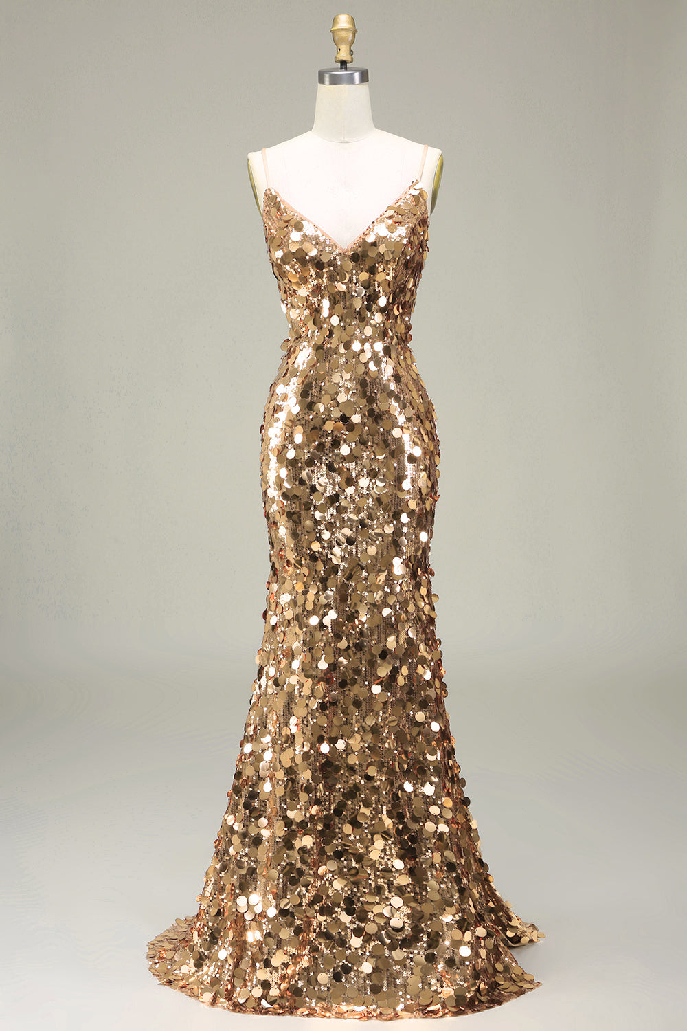 Allegra Sequin Dress with Fine Straps and Rose Gold Finish
