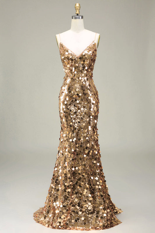Allegra Sequin Dress with Fine Straps and Rose Gold Finish