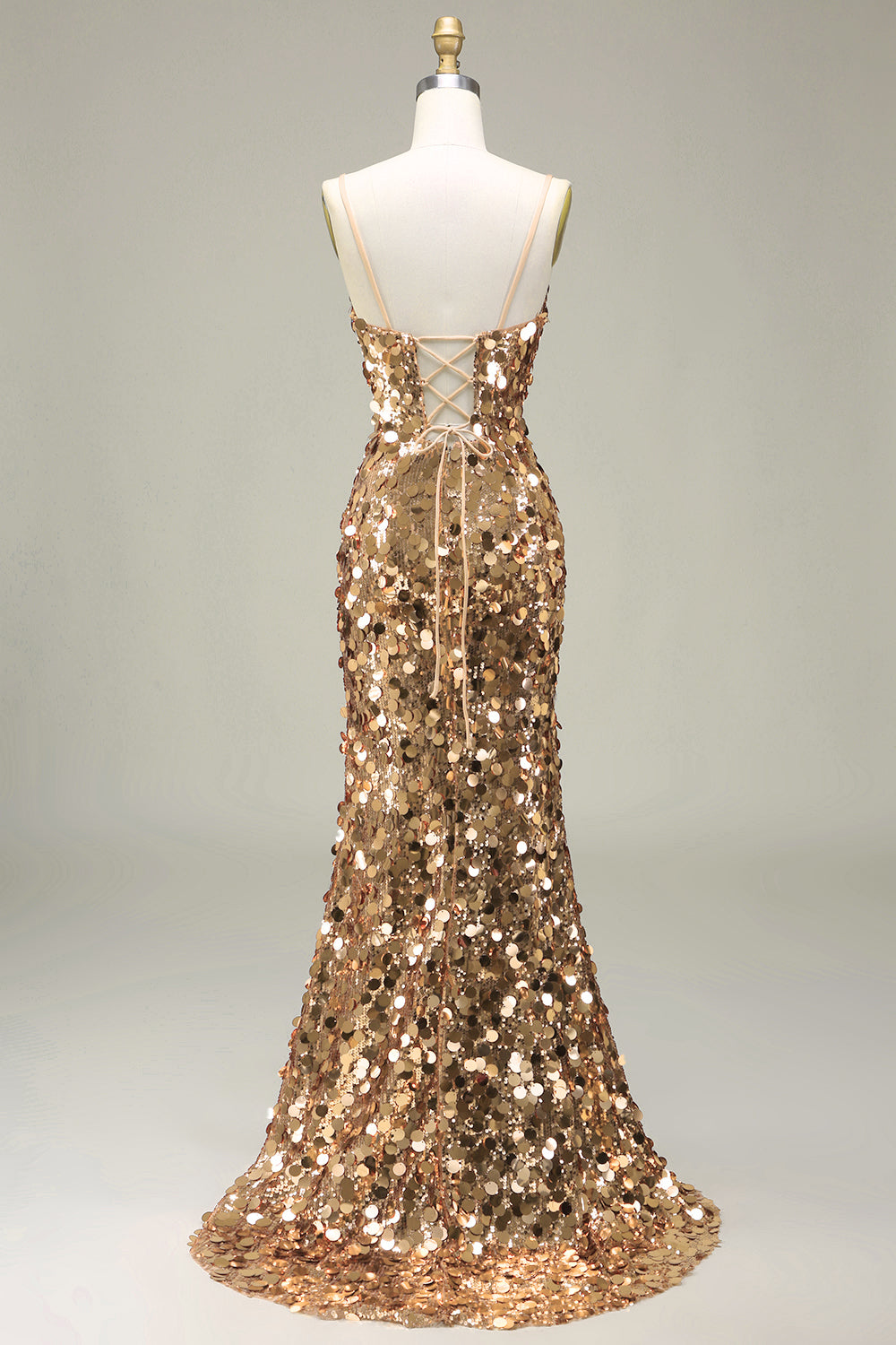 Allegra Sequin Dress with Fine Straps and Rose Gold Finish