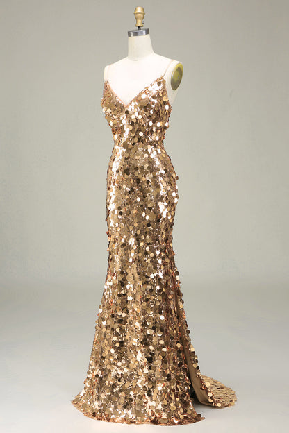 Allegra Sequin Dress with Fine Straps and Rose Gold Finish