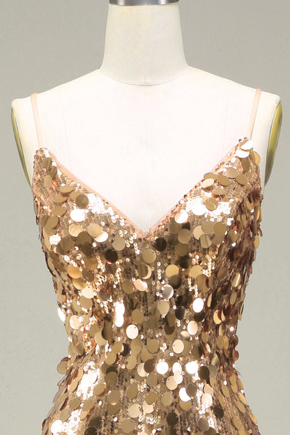 Allegra Sequin Dress with Fine Straps and Rose Gold Finish