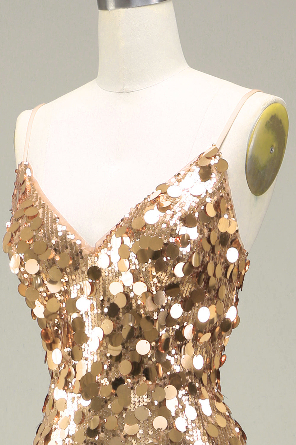 Allegra Sequin Dress with Fine Straps and Rose Gold Finish