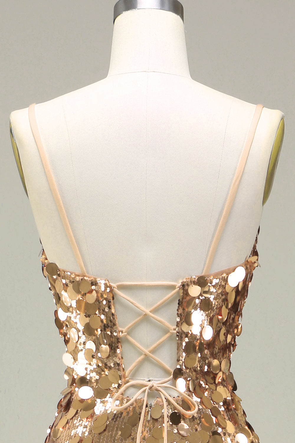 Allegra Sequin Dress with Fine Straps and Rose Gold Finish