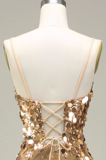 Allegra Sequin Dress with Fine Straps and Rose Gold Finish