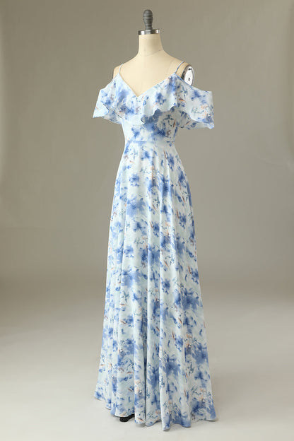 Abella Floral Off-Shoulder Tea Length Bridesmaid Dress