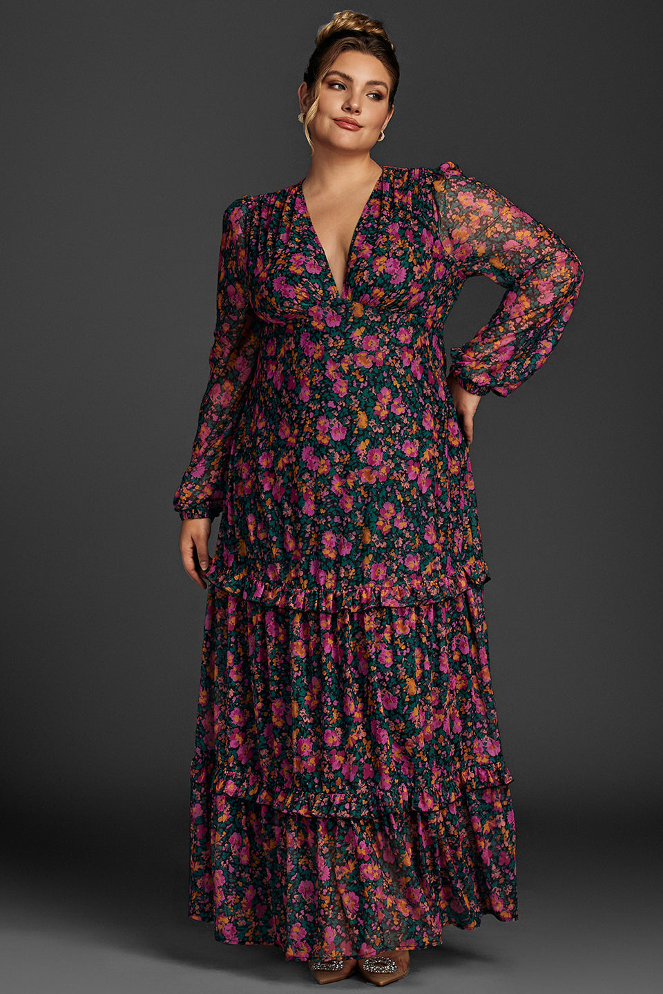 Quilla Floral Lantern Sleeve Maxi Dress