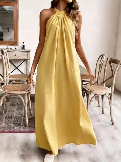 Maia Cream Dress with Halter Neck and Draped Cape Back