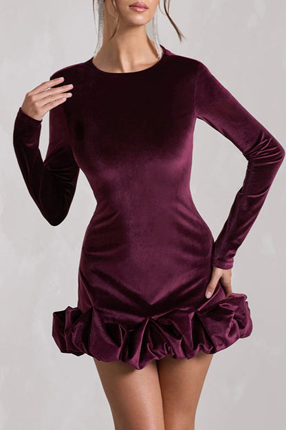 Dahlia Velvet Dress with Long Sleeves and Ruffle Hem