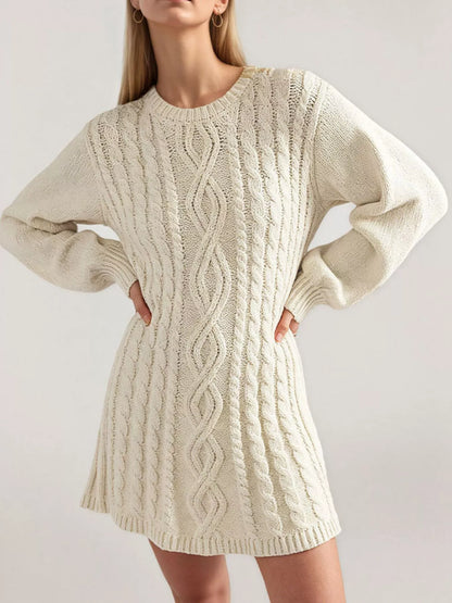 Elke Sweater Dress with Cable Knit and Puff Sleeves