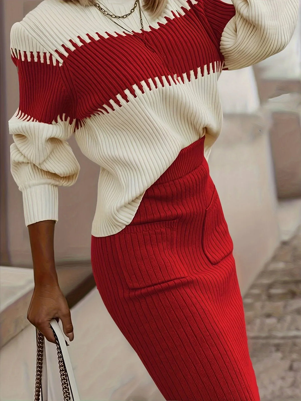 Ellie Two-Tone Ribbed Knit Sweater Set