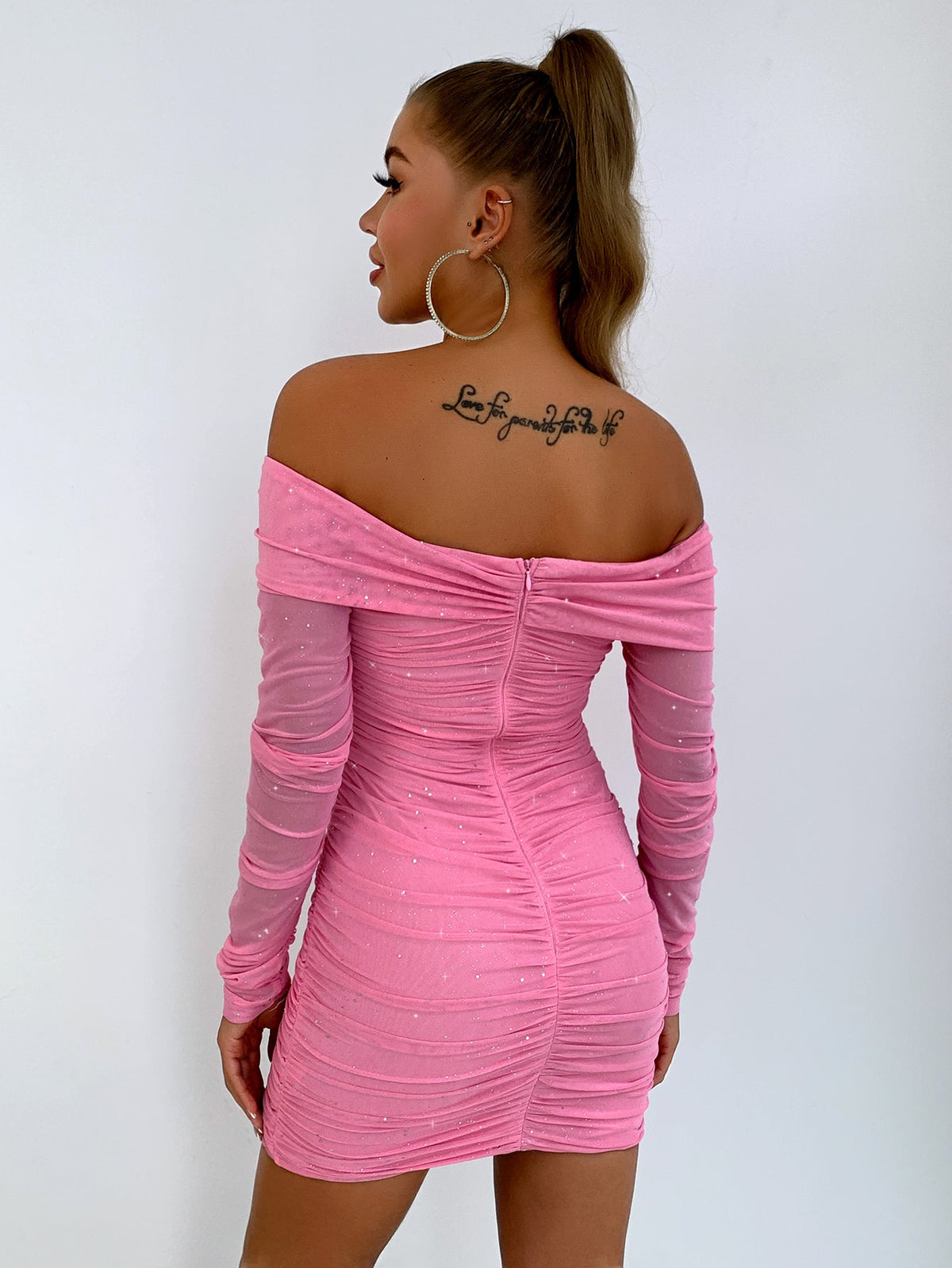 Eliza Long Sleeve Dress with Off Shoulder Neck and Ruched Body