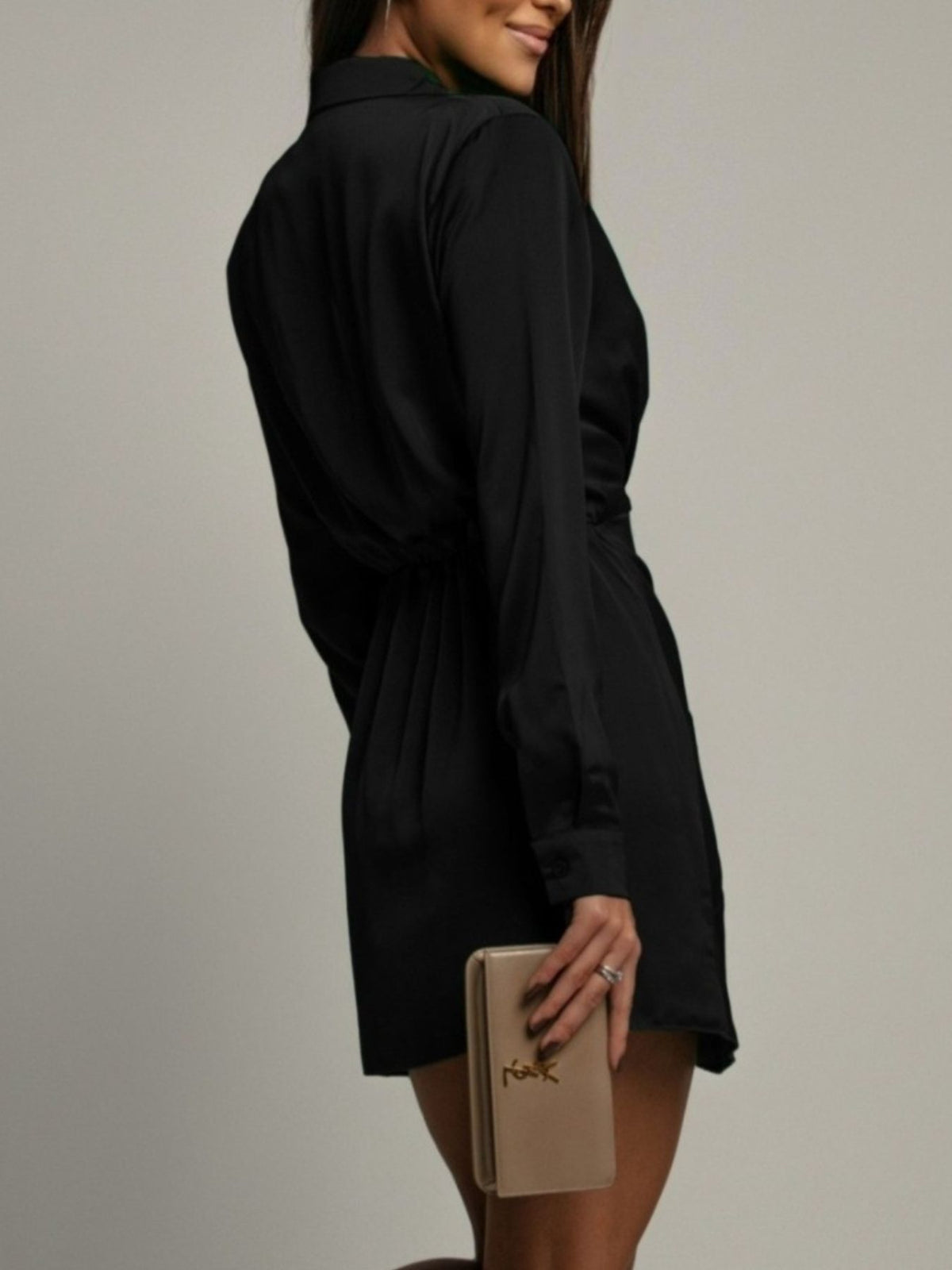 Ebba Long Sleeve Dress with Collar and Wrapped Waist