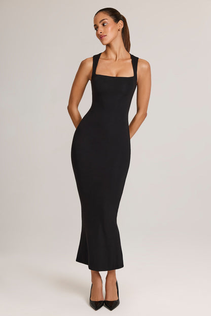 Elsa Black Dress with Square Neck and Modal Knit