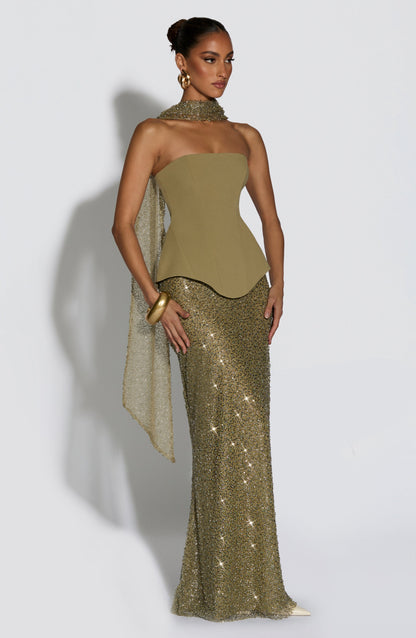 Camilla Skirt with Satin Finish and Column Cut