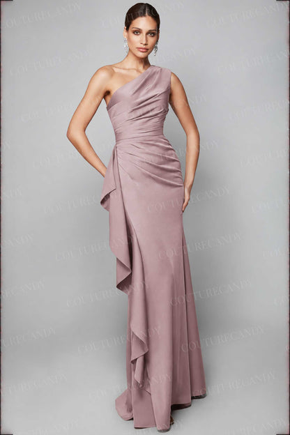 Clemence Evening Gown with One Shoulder and Draped Ruffle
