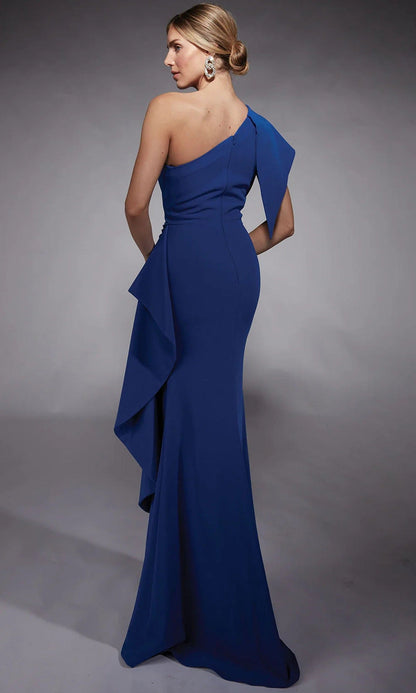 Fabienne Evening Gown with One Sleeve and Draped Knit