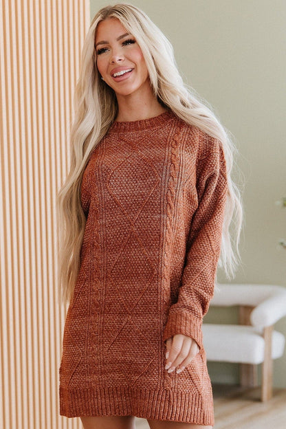 Xenia Sweater Dress with Cable Knit and Mock Neck