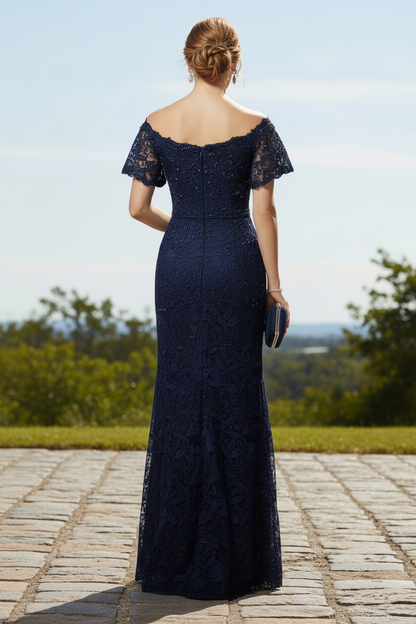 Kate Evening Gown with Off Shoulder Lace and Sheath Cut