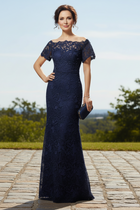 Kate Evening Gown with Off Shoulder Lace and Sheath Cut