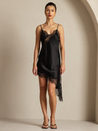 Ilana Black Mini Dress with Silk Slip Cut and Lace Trim