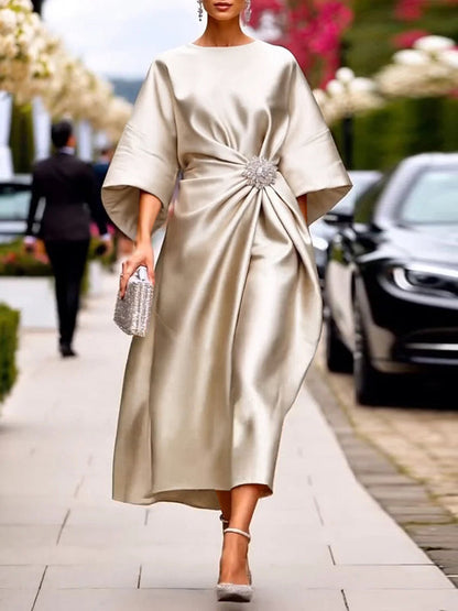 Goldie Pleated Asymmetric Maxi Dress