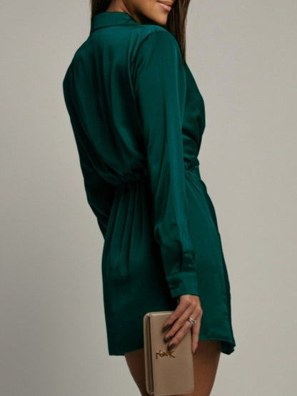 Ebba Long Sleeve Dress with Collar and Wrapped Waist