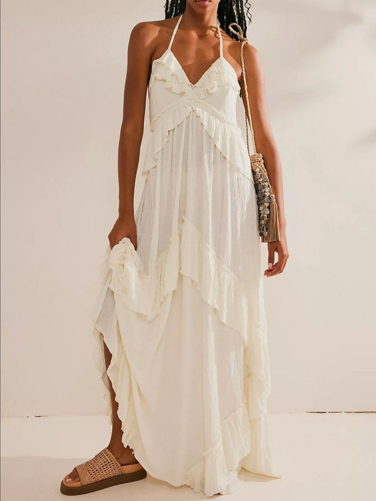 Elaine Ruffled Halter Maxi Dress
