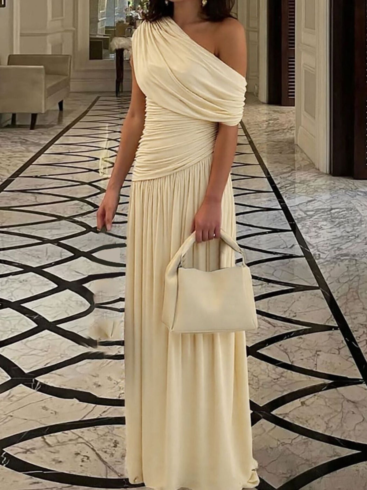 Fiorella One-Shoulder Ruched Maxi Dress
