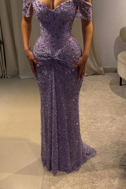 Willa Sequin Dress with Off-Shoulder Neck and Beading