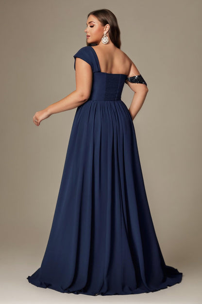 Ottilie Sequin Dress with Off-Shoulder Neck and Side Slit