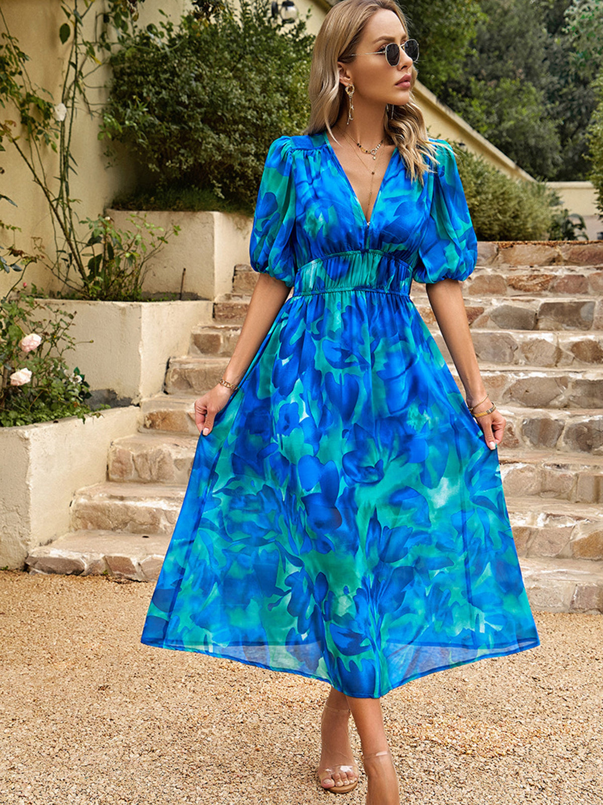 Amarante V-Neck Crepe Midi Dress