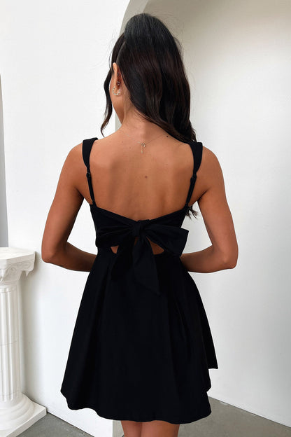 Laurence Black Dress with Square Neck and Flared Mini Skirt