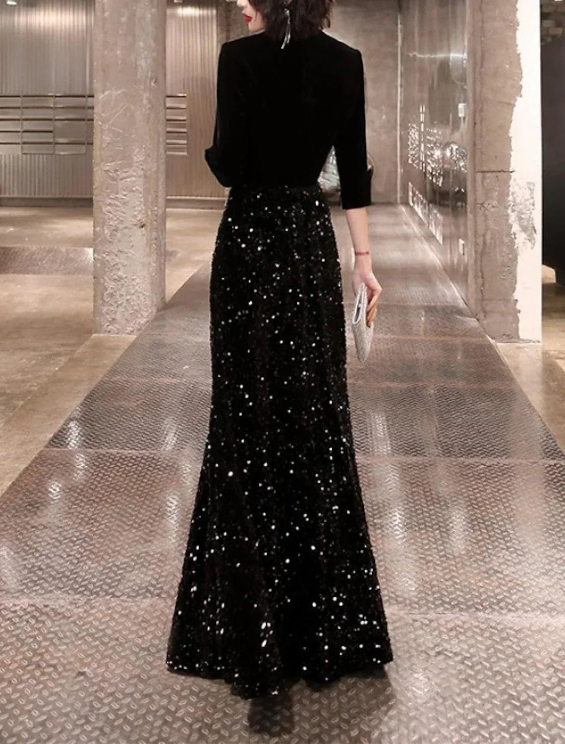 Galia Sequin Velvet Sheath Dress