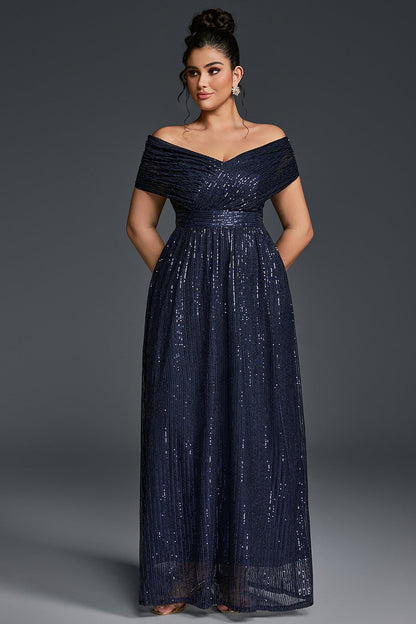 Gaia Sequin Dress with Off-Shoulder Neck and Empire Waist