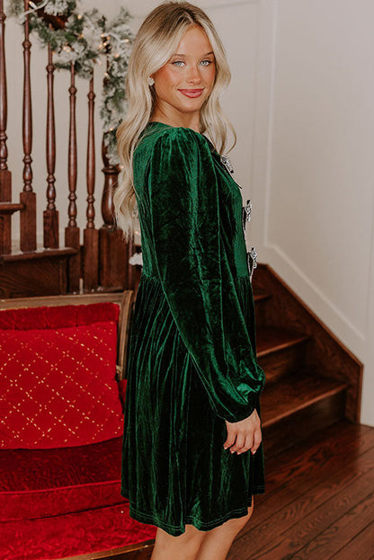 Carys Velvet Dress with Bow Detail and High Waist