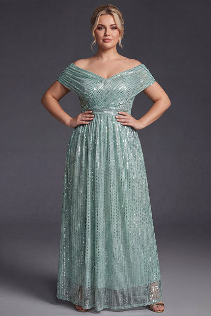 Gaia Sequin Dress with Off-Shoulder Neck and Empire Waist
