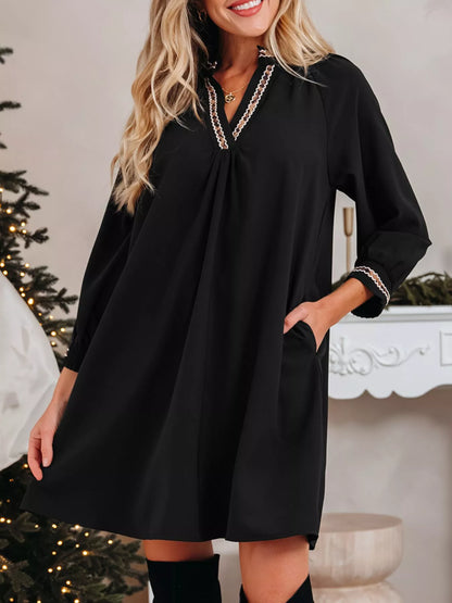 Opal Black Mini Dress with Contrast Trim and Shift Fit