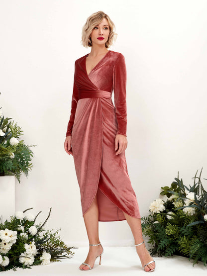 Elowen Velvet Dress with Wrap Front and Draped Skirt
