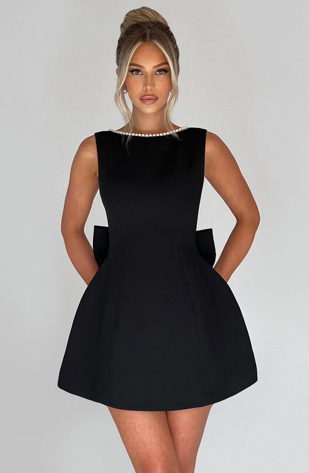 Ulla Black Mini Dress with Bow Back and Open Back