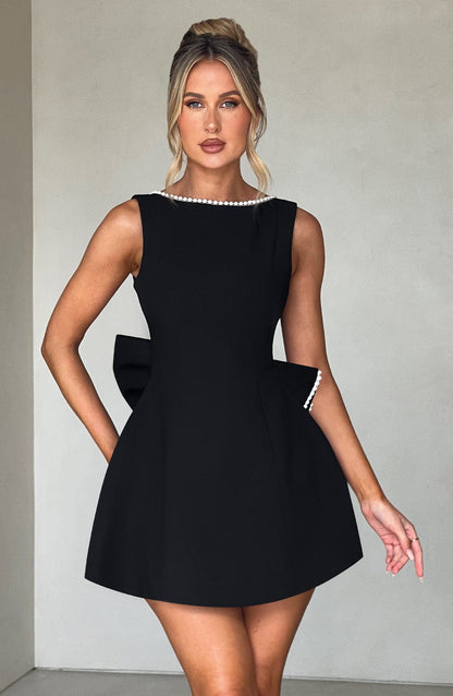 Ulla Black Mini Dress with Bow Back and Open Back