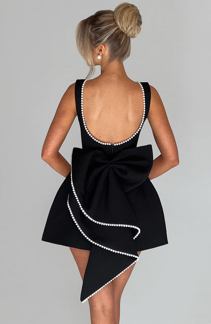 Ulla Black Mini Dress with Bow Back and Open Back