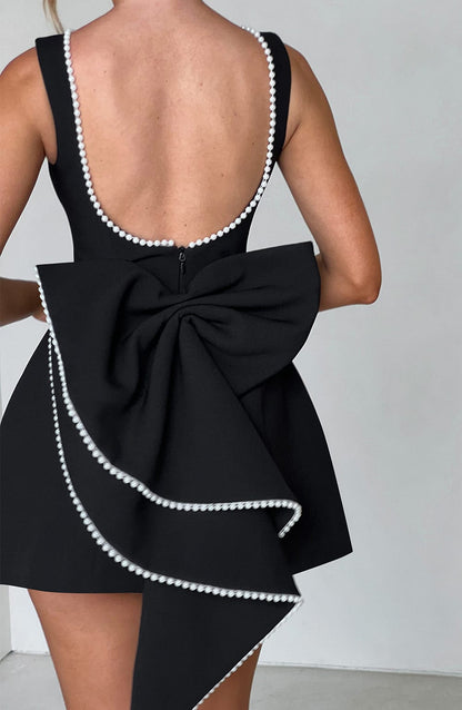 Ulla Black Mini Dress with Bow Back and Open Back