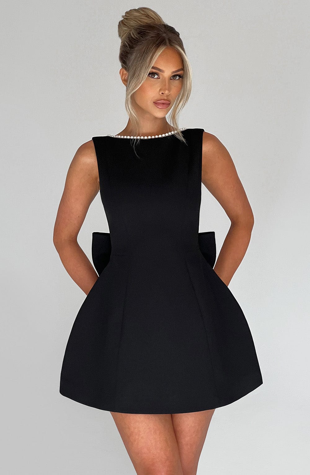 Ulla Black Mini Dress with Bow Back and Open Back