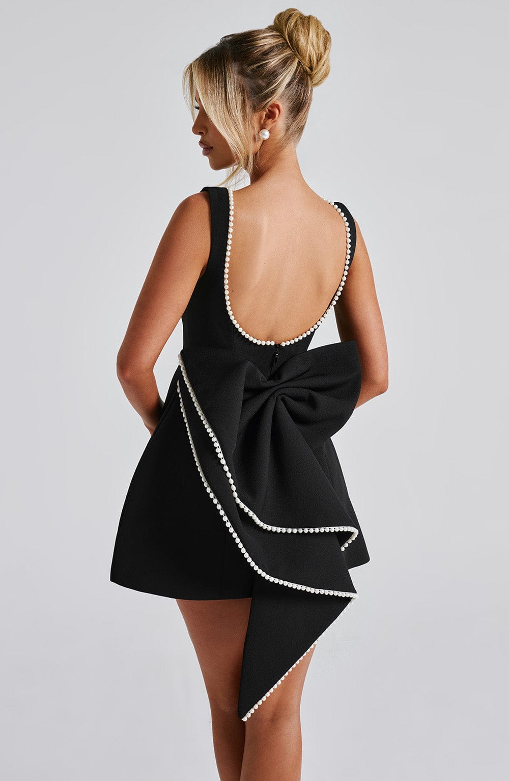 Ulla Black Mini Dress with Bow Back and Open Back
