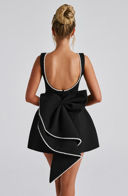 Ulla Black Mini Dress with Bow Back and Open Back
