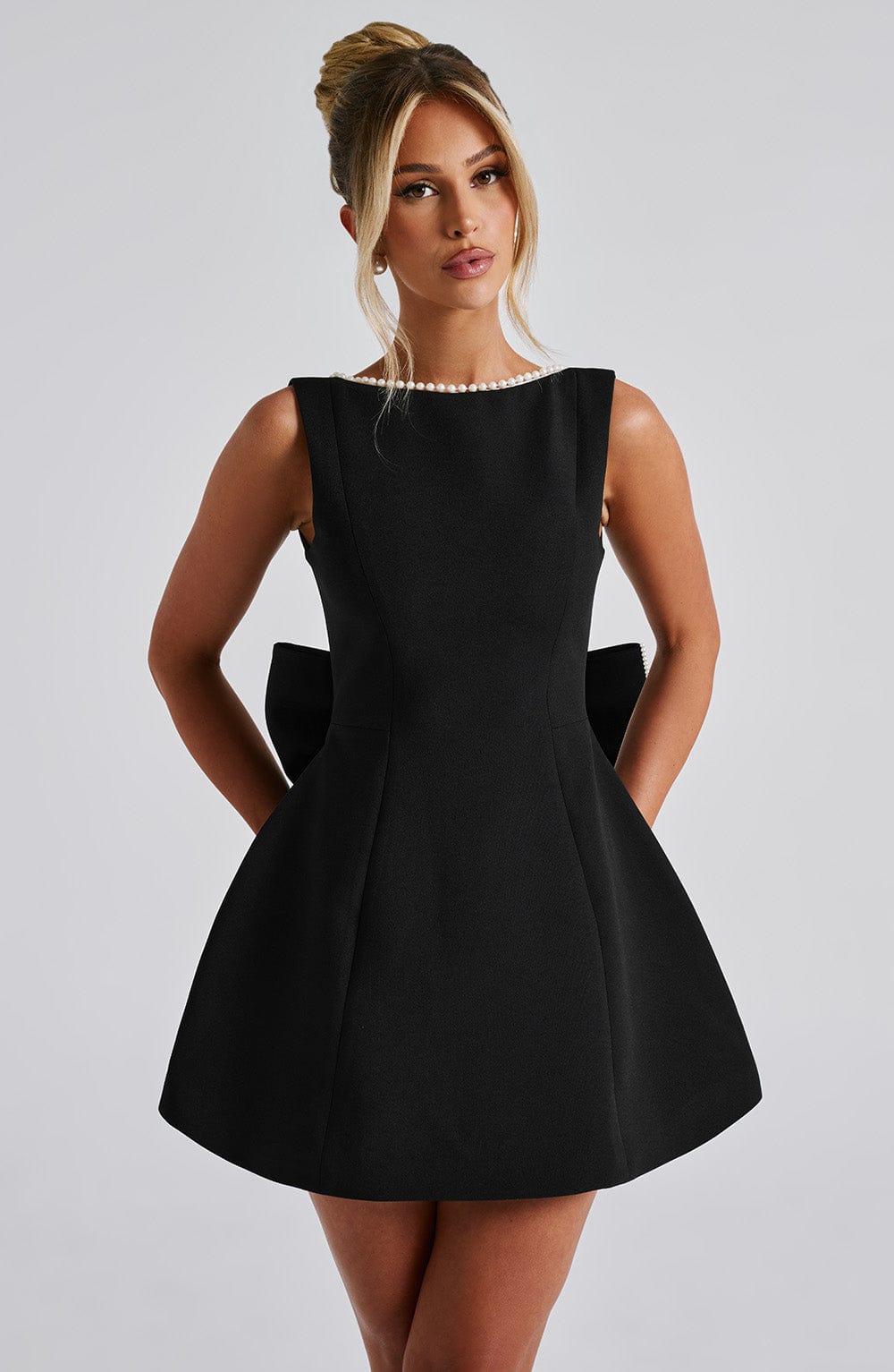 Ulla Black Mini Dress with Bow Back and Open Back