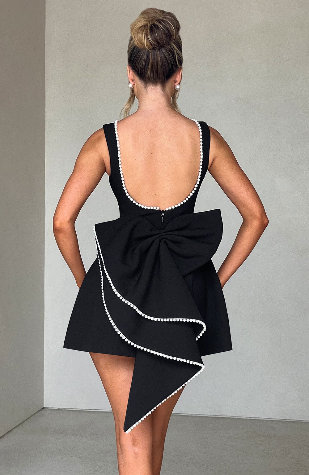 Ulla Black Mini Dress with Bow Back and Open Back